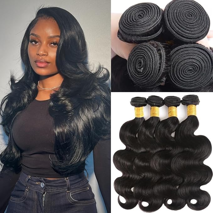 Body Wave Human Hair Bundles 14 14 16 16 Inch 12A Body Wave Bundles Human Hair 100% Unprocessed Brazilian Virgin Hair 4 Bundles Human Hair Weave Bundles Deals Real Human Hair Natural Black Color
