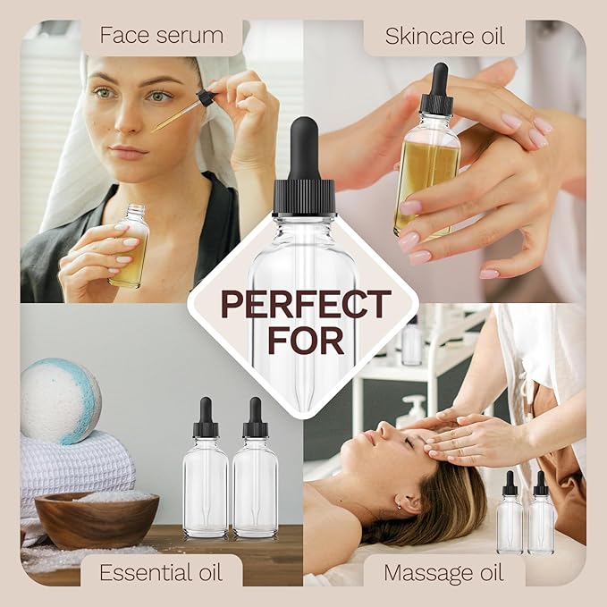 Dropper Bottle 2 oz, 10 Pack Glass Eye Dropper Bottles with Labels and Funnel, Tincture Bottle with Measured Dropper - Leakproof Essential Oils Bottles