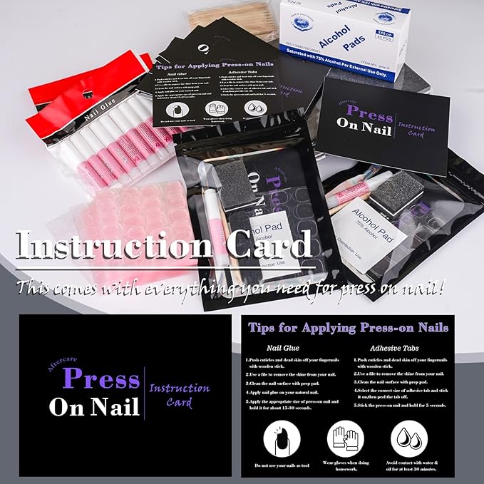 50 Set Disposable Nail Supplies Kits,Professional Manicure Press On Nail Tool Kit With Nail File ,Nail Buffer,Adhesive Tabs,Nail Glue,Sticks, Prep Pads,Bags,Instruction Cards for Nail Business(Black)