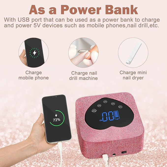 UV LED Nail Lamp Rechargeable 72W Cordless Portable UV Light for Gel Nails Polish,Rhinestones Nail Dryer Light with Glove,Auto Sensor,5 Timer,30 Beads,Fast Curing Gel X Polish Lamp for Home Salon