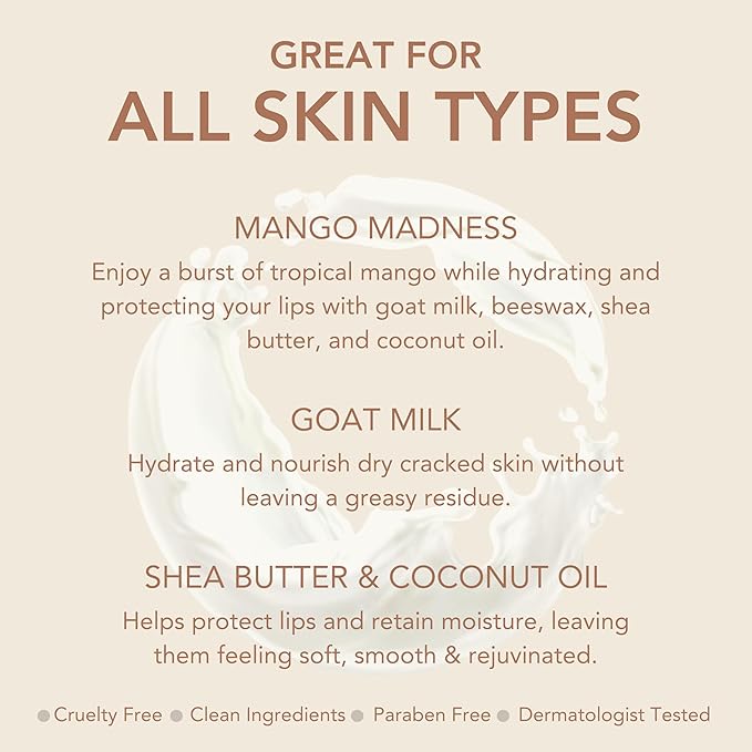 Dionis Goat Milk Skincare Scented Lip Balm, Beeswax, Shea Butter & Coconut Oil Self Care Made in The USA, Cruelty Free, Paraben Free Hydrating Moisturizer for Chapped Lips, Mango Madness, 0.28oz, 6pk