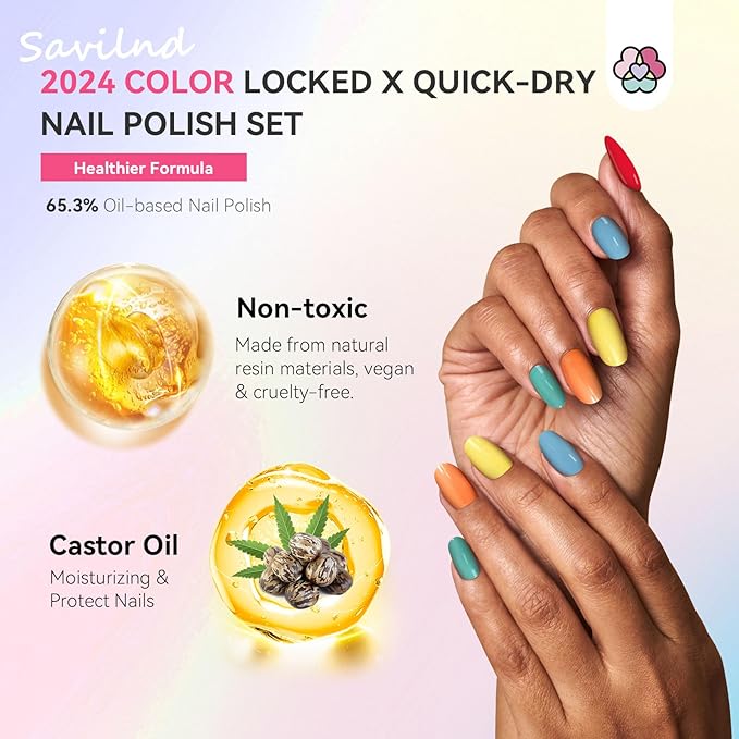 SAVILAND 39pcs Christmas Nail Polish Set: 36 Winter Colors Red Green Air Quick Dry Finger Nail Polish Kit, Glitter Regular Toe Polish Non Gel with Top Base Polish Coat for Women Nail Art Design Home