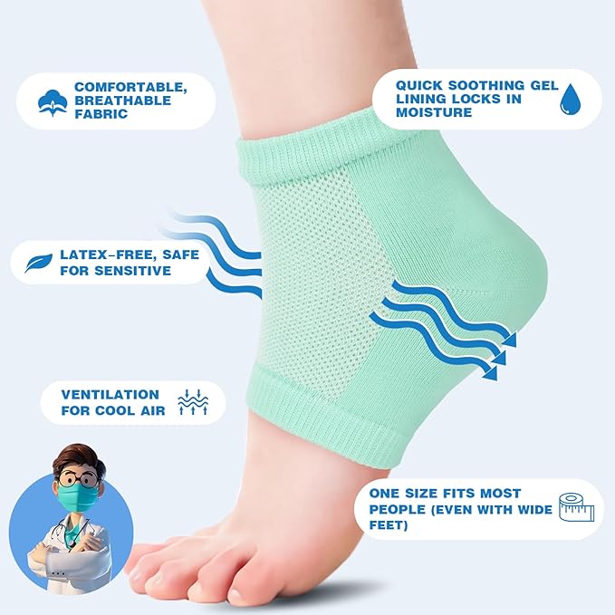 Moisturizing Heel Socks - 6 Pairs for Dry Cracked Feet, Toeless Gel Socks for Hydration and Repair