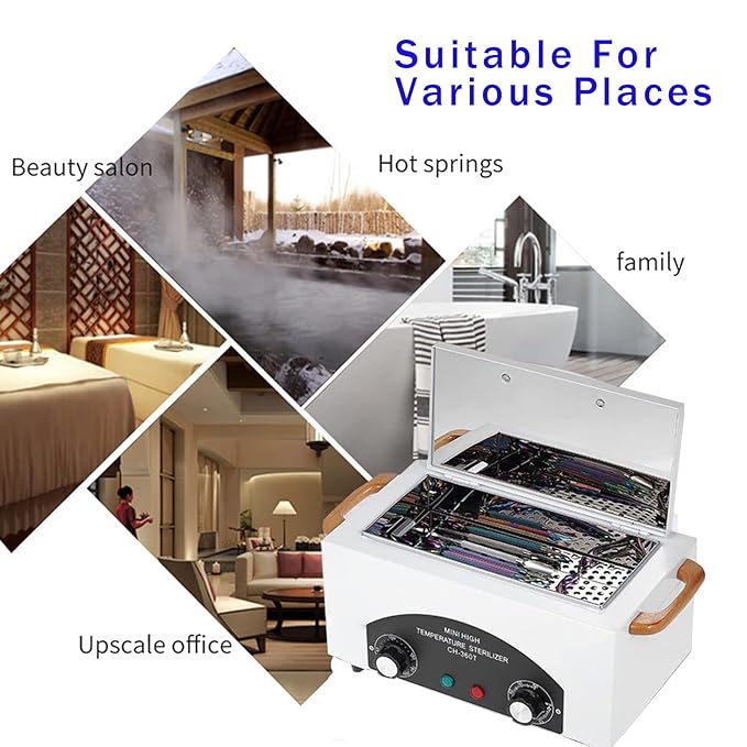 High Temperature Cleaning Box 300W 1.5L with Timer Dry Heat Sterilizer Cabinet Equipment with Stainless Tray For Nail Tool Spa Pedicure Hairdressing Metal Tools with Handle