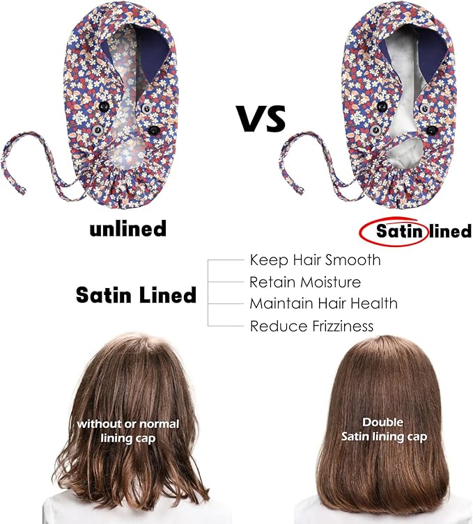 6 Pcs Scrub Caps Women Satin Lined Scrub Caps Women Ponytail Surgical Caps for Women Scrub Hats Women Ponytail Pouch Tie Back, Badge Holder 1 Pcs