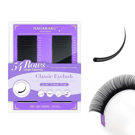 NAGARAKU Eyelash Extensions 0.07mm C Curl 7-15mm Mixed Length Individual Lashes Extensions Classic Matte Black 54 Rows Large Tray Soft Natural Professional Beauty Salon Lash Supplies