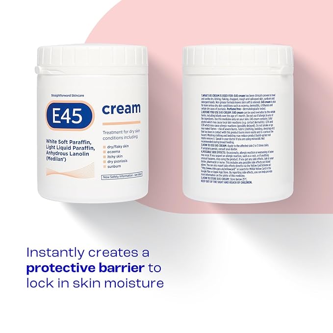 E45 Cream 500 g Tub – Moisturiser for Dry Skin and Sensitive Skin - Emollient Body Cream to Soothe Dry and Irritated Skin - Itchy Skin, Eczema Cream - Perfume-Free Face Cream and Non-Greasy Hand Cream