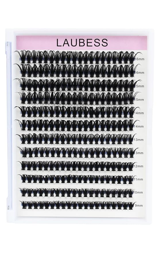 Eyelash Clusters LAUBESS Lash Clusters Individual Lashes Cluster Eyelash Extensions DIY at Home Waterproof Cluster Lashes (50D-D-9-16)