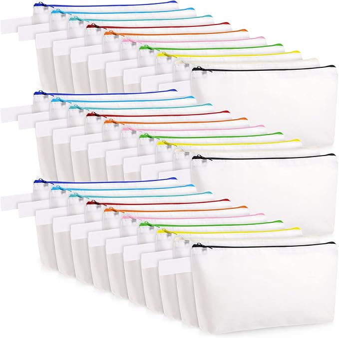 Saintrygo 30 Pieces Makeup Canvas Bags in Bulk, Travel Cosmetic Blank DIY Bags Craft Pouch Makeup Canvas Zipper Pouch for Women(8.66 x 5.11 x 1.77 Inches)