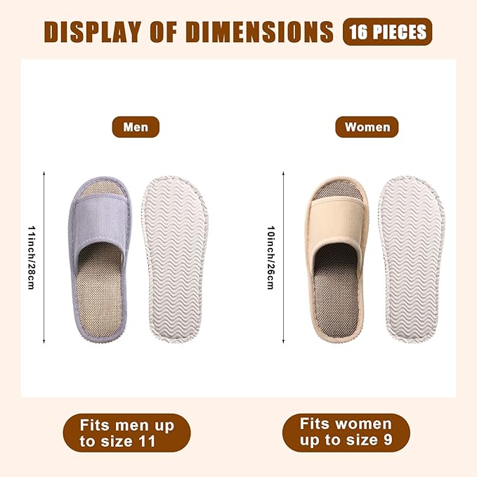 16 Pairs Open Toe Breathable Slippers Bulk Disposable Slippers for Guests Washable House Slipper for Women Men Non Slip Spa Slipper Comfortable Slipper Bulk for Guests Home Bedroom Hotel Travel Unisex