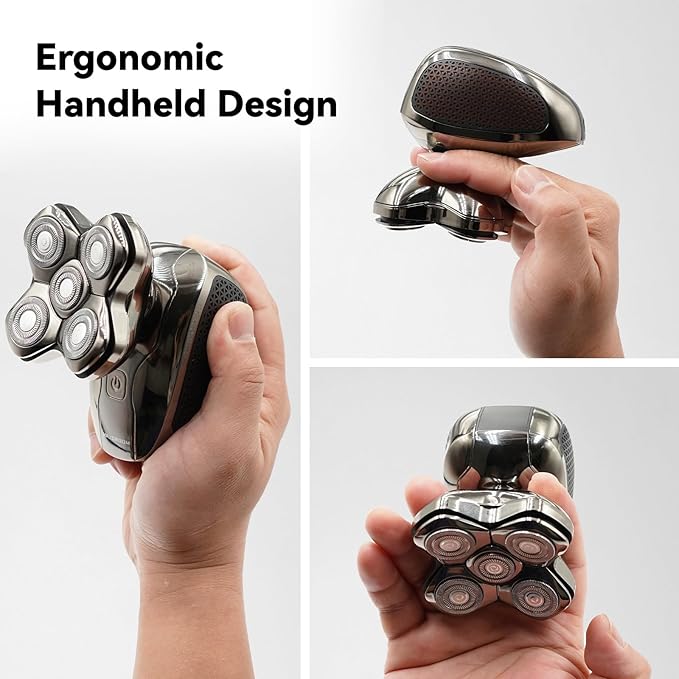 Head Shavers for Bald Men, MAXGROOM 5 in 1 Waterproof Head Razor for Men with LED Display, Travel Pouch, USB Rechargeable & Magnetic Detachable, Silver