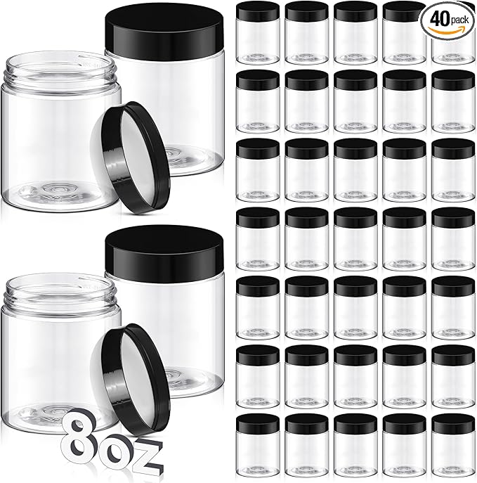 Tanlade 40 Pcs 8 oz Plastic Containers Jars with Lids Empty Clear Small Round Storage Jars for Powder Liquid Food Storage Kitchen Cosmetic Lotion Ointments Creams
