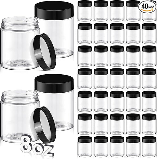 Tanlade 40 Pcs 8 oz Plastic Containers Jars with Lids Empty Clear Small Round Storage Jars for Powder Liquid Food Storage Kitchen Cosmetic Lotion Ointments Creams