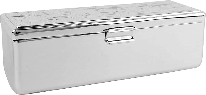 Stephanie Imports Set of 2 Rectangular Vintage Lipstick Cases With Glass Mirror (Silver Victorian)