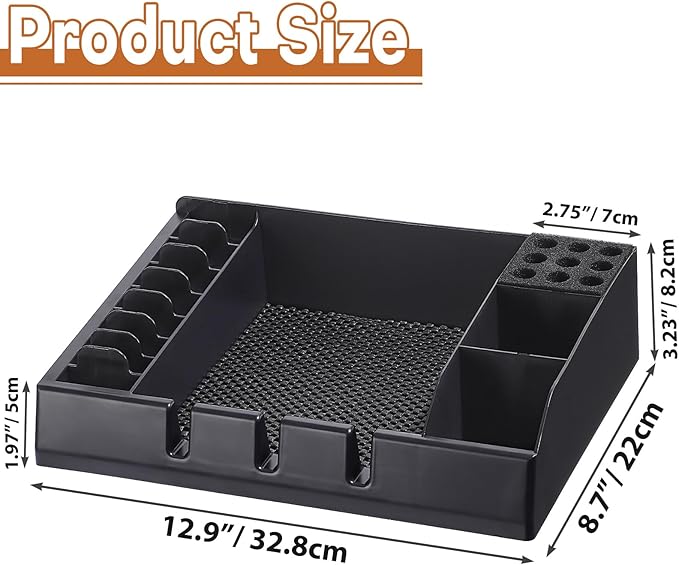 Barber Station Organizer Tray, Barber Clipper Organizer for Trimmers, Razors, Scissors, Combs & Brushes, Multi-Compartments Barbershop Salon Countertop Tray for Hairdressing Tool, Non-slip Mat