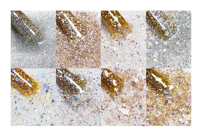 CANNI 8 Pcs 9 ML Glitter Gel Nail Polish Set, Shimmer Sparkly Shiny Gold Silver Blue Green Purple Colors Gel Polish Kit Soak Off Led Nail Art Manicure Salon DIY