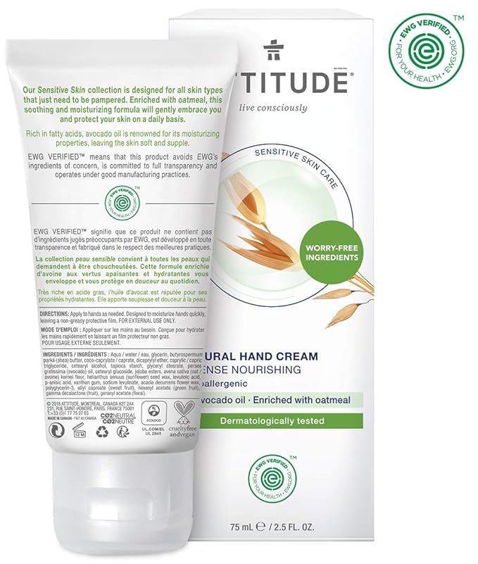 ATTITUDE Hand Cream, EWG Verified, Plant and Mineral-Based Ingredients, Vegan & Cruelty-free Beauty Products for Sensitive Skin, Nourishing, Avocado Oil, 2.5 Fl Oz (Pack of 2)