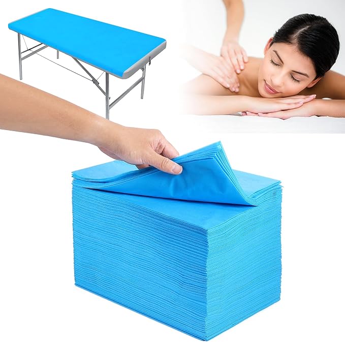 Disposable Bed Sheets, 100Pcs Massage Table Sheets, Non Woven Fabric SPA Bed Cover for Massage Beauty Tattoos, 31.5" x 71" (Blue)