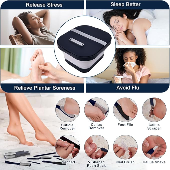 Collapsible Foot Bath Spa with Heat, Remote Control, Massage Rollers, Bubble, Foot Pedicure Kit, Red Light, Pedicure Foot Spa, Foot Bath for Gifts