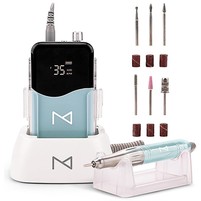 M Mase- Professional Nail Drill Machine - 2-in-1 Nail File - Cordless, 35000 RPM, HD Display - Gift for Her - Electric Nail Drill for Professional & Home Use (Teal)
