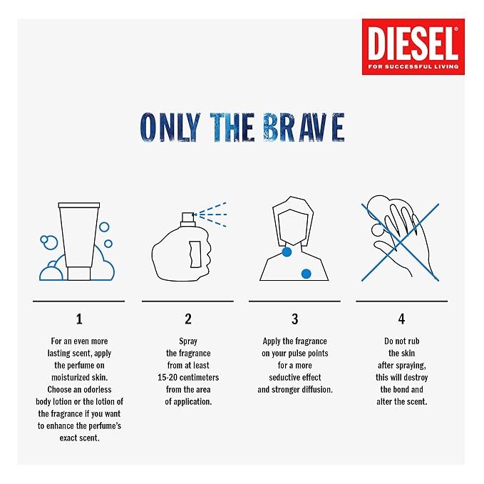 Diesel ONLY THE BRAVE Men's set, 4.2 oz Eau de Toilette, 3.4 oz Shower Gel, 1.7 oz Shower Gel