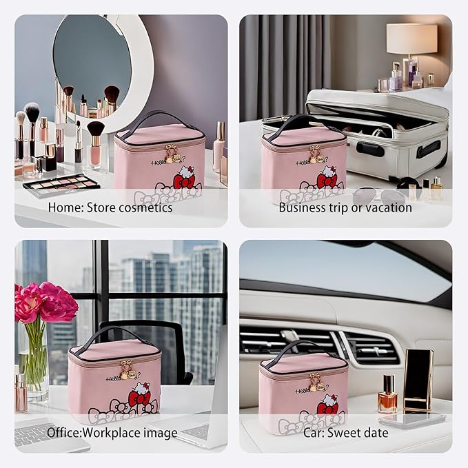 AmBealla Makeup Bag Large Waterproof Cosmetic Bags with Makeup Brush Holder, Cute Printed Makeup Organizer for Women Traveling,Portable Toiletry Bag for Girls