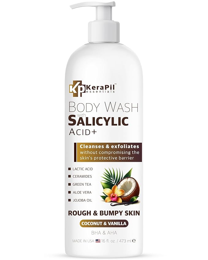 Salicylic Acid Body Wash - Exfoliates Rough Skin, Treats Body Acne - Coconut and Vanilla Scent - 16 fl oz
