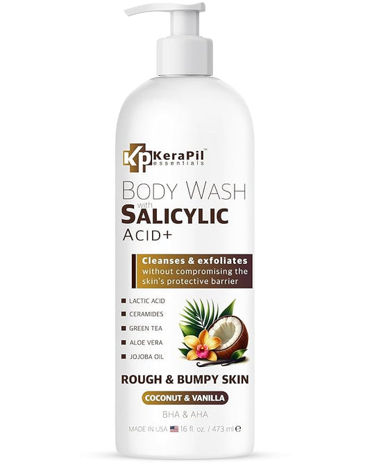 Salicylic Acid Body Wash - Exfoliates Rough Skin, Treats Body Acne - Coconut and Vanilla Scent - 16 fl oz