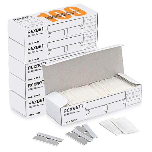REXBETI 600PCS Single Edge Razor Blades, Industrial Razor Blades, Box Cutter Replacement Blades, Glass Scraper Razor Blades