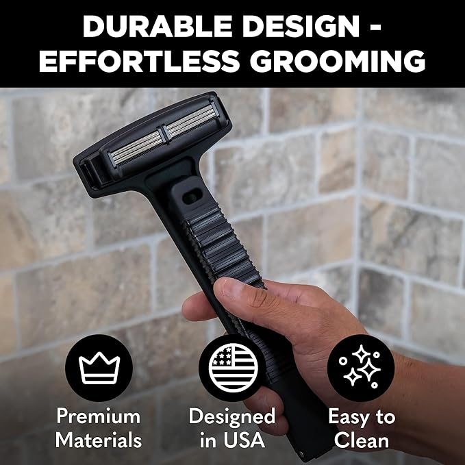 Bearback Back Shaver for Men – DIY Razor with Pivoting Triple Blades & Folding Handle – Wet or Dry Back & Body Hair Removal