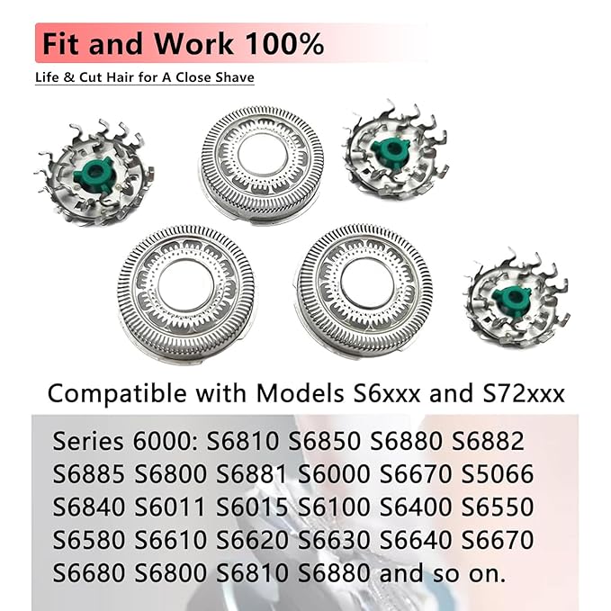 SH60 Replacement Blades Series 6000 Compatible with Philips Norelco 6000 Replacement Heads,for Series 6000 Electric Shaver Razors Blades S6880/81 S6810/82 S6850/85 etc Model,With Cleaning Brush