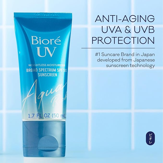 Bioré UV Aqua Rich SPF 30 PA+++ Daily Moisturizer Sunscreen for Face, For Sensitive Skin, Oil Free, Hyaluronic Acid, Vegan, Oxybenzone & Octinoxate Free, Dermatologist Tested, 1.7 Oz/3pk