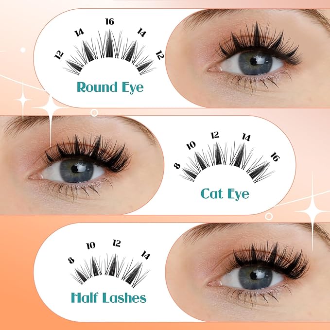 GEMERRY Lash Clusters Natural Cluster Lashes Wispy Cluster Eyelash Extensions Lash Extension Clusters DIY at Home Eyelash Clusters