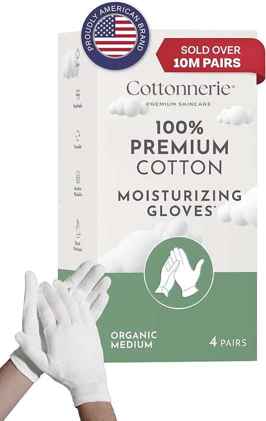 Cotton Gloves for Dry Hands Sleeping, Moisturizing Gloves Overnight, Hand Moisturizer Gloves, Moisture Gloves for Dry Hands Overnight, Eczema Gloves, Medium 4 Pair, Organic