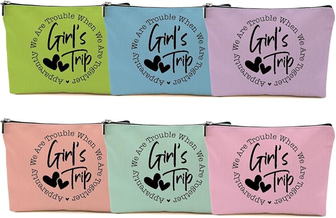 6Pcs Girls Trip Gifts Favors, 2025 Girls Weekend Gifts Makeup Bag, Bestie Gifts Weekend Bag Travel Gifts Vacation Cosmetic Bag, Friendship Gifts for Women Friend, Graduation Wedding Gifts Toiletry Bag