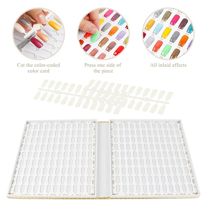 216 Colors Nail Display Chart, Nail Gel Polish Organizer Color Card with 240 False Nail Tips, Nail Color Display Book Chart Salon Nail Supplies Sample Chart Tool Set Nail Swatch (Gold, 1 Pack)