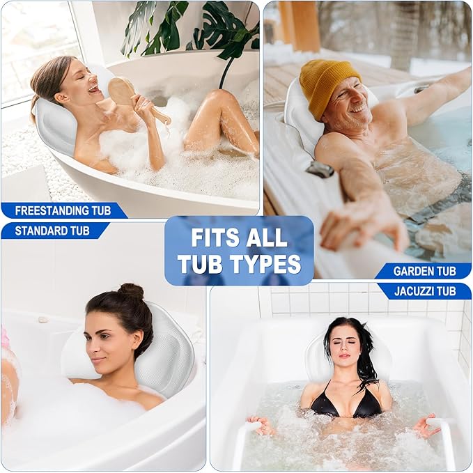 Full Body Bath Pillow for Bathtub, Thick Bathtub Cushion for Soaking Tub with Laundry Bag, Bathtub Accessories Bathtub Pillow Luxury Bathtub Pillows for Head,Neck & Back (White)