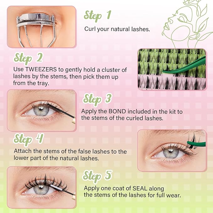 Fairy Lash Clusters Kit Manga Lash Extension Kit D Curl KEYYOU 144Pcs Eyelash Extension Kit Wispy Natural Invisible Band Lash Kit with Waterproof DIY Lash Extension Kit at Home(Fairy-D-8-18MIX)