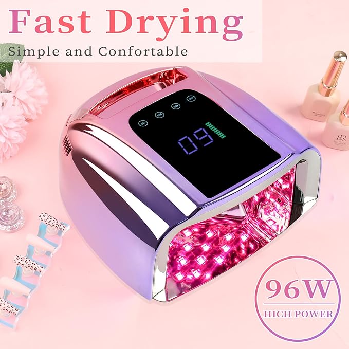 96W Rechargeable UV LED Nail Lamp,Portable Cordless UV Light for Nails with LCD Display Auto Sensor,4 Timer Setting and Smart Sensor Nail Dryer,Nail Cure Light with Removable Bottom(Colorful)