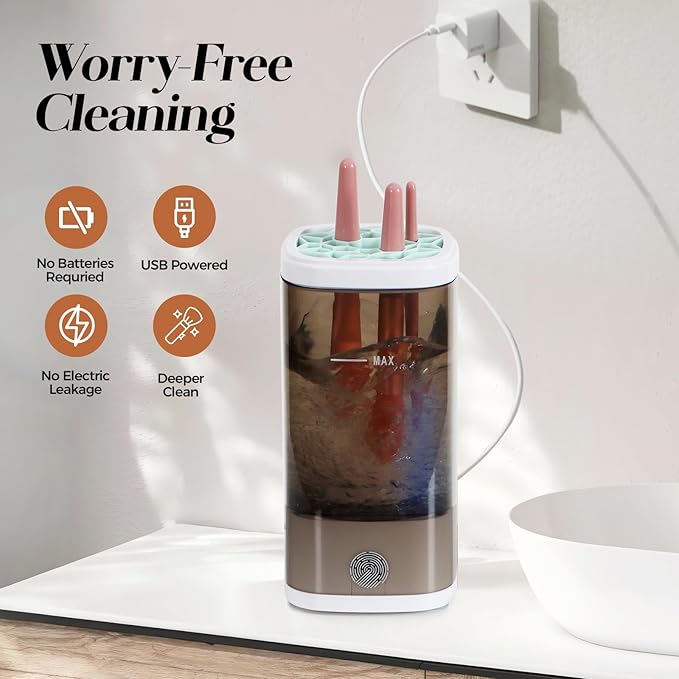 Electric Makeup Brush Cleaner – Fast & Deep Cleaning for All Brush Sizes, Compact & Travel-Friendly Design