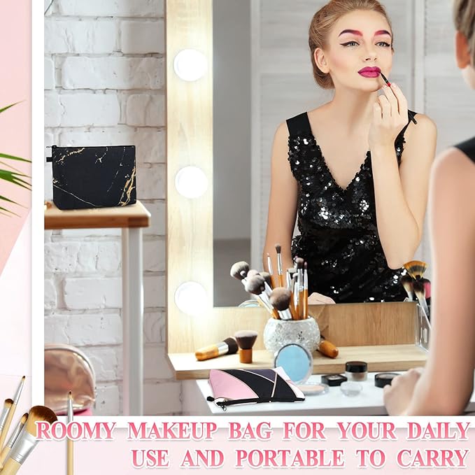 Dunzy 16 Pcs Makeup Bags Bulk Waterproof Cosmetic Bags Cna Week Graduation Gifts Roomy Zipper Pouch Travel Toiletry Portable Organizer Accessory Resistant Storage Purse for Women Men(Marble Style)