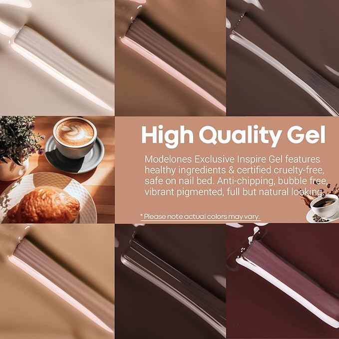 modelones Gel Nail Polish Set - 6 Colors Skin Tone Nude Gel Polish Brown Beige Khaki Nail Gel Polish Set Neutral All Skin Tones Soak Off French Nail Art Manicure DIY Home Salon Gift