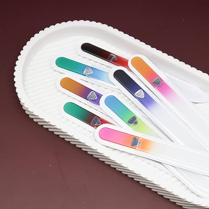 Bona Fide Beauty 8 Piece Glass Nail File Set - Crystal Files for Natural Nails with Sleeves (Multicolor)
