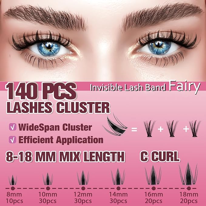 Fairy Lash Clusters 8-18mm Manga Eyelash Clusters C Curl - WideSpan DIY Eyelash Extensions Wet-Look Spiky Anime Lashes Individual Fake Eyelashes Clusters with 0.05mm Ultra-Thin Invisible Lash Band