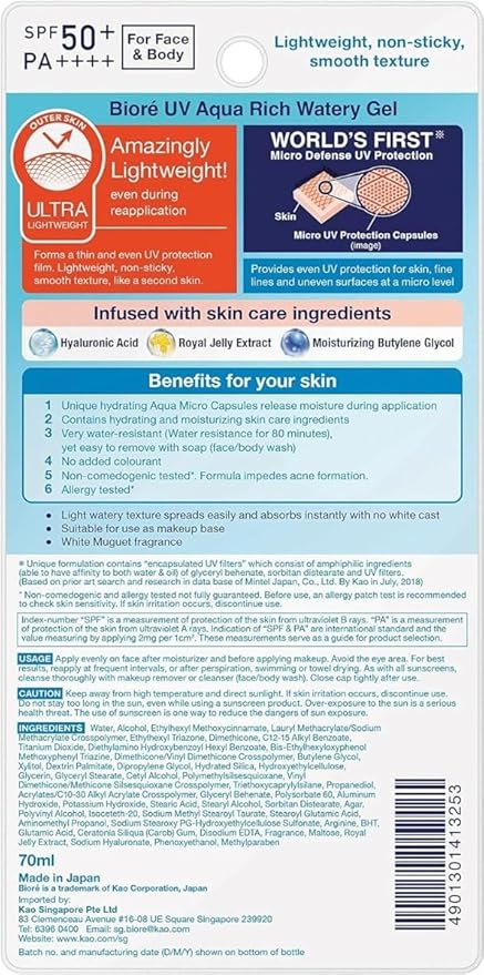 AQUA Rich Water Gel SPF50+PA++++ WaterProof 2.46floz (Pack of 4)