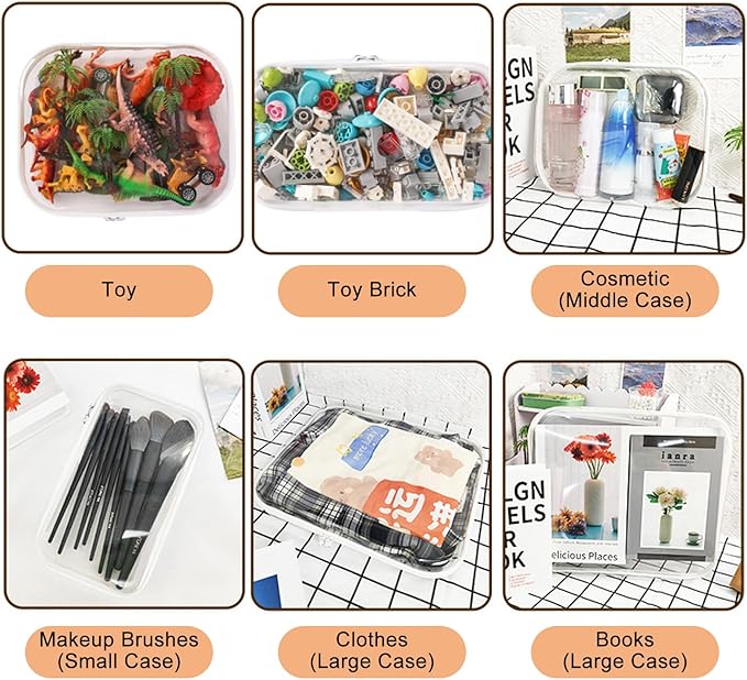 3PCS Clear Zipper Cases, Portable Clear Organizer Pouches for Travel, Double Zippered Hard Shell Plastic Case, Cosmetic Bag for Make Up Tools, Toiletries, Toy Storage(White,2 Pack)