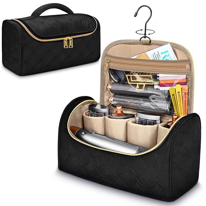 Mancro Travel Storage Case Organizer fit for Dyson Airwrap, Hair Dryer, 4 Curling Barrels, 2 Smoothing Brushes, Volumizing Brush, Lightweight Travel Carrying Case for Hair Curler Accessories, Black