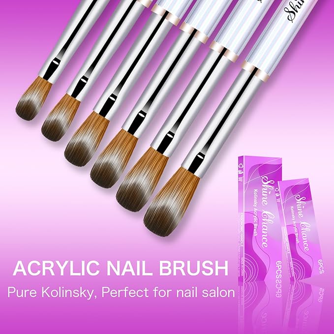 6Pcs Acrylic Nail Brushes Set, Kolinsky Acrylic Nail Art Brush, Art Design & Polish Mistake Cleaning Manicure Tools for Women Acrylic Application (Size 4 6 10 12 14 16)