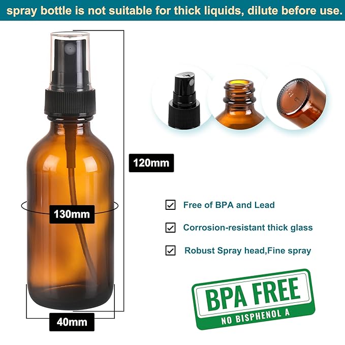 Amber Glass Small Spray Bottle 2 oz 24 Packs,Fine Mist Sprayer Small Clear Bottles,Refillable Containers mini spray bottles for Cleaning Solutions and Skin Care (Amber 24pcs)