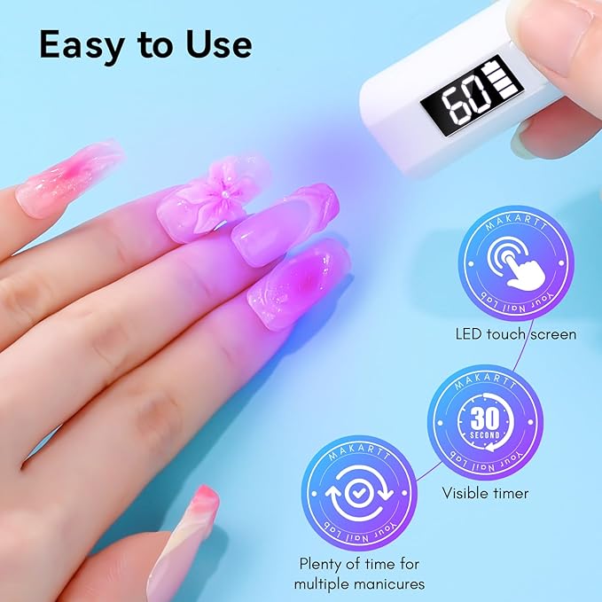 Makartt UV Light for Gel Nails: Handheld Mini UV LED Nail Lamp Portable Lumière Nail Dryer for Curing Gel Polish Nail Glue Rechargeable USB Nail Light with LCD 2 Timer for Fast Drying Home Salon Use